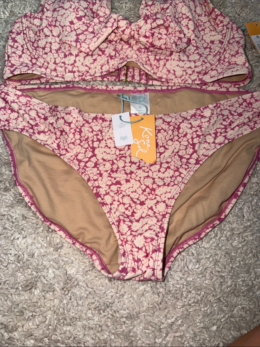 Kona Sol Pink and Cream Floral Bikini Set - Picture 2 of 6
